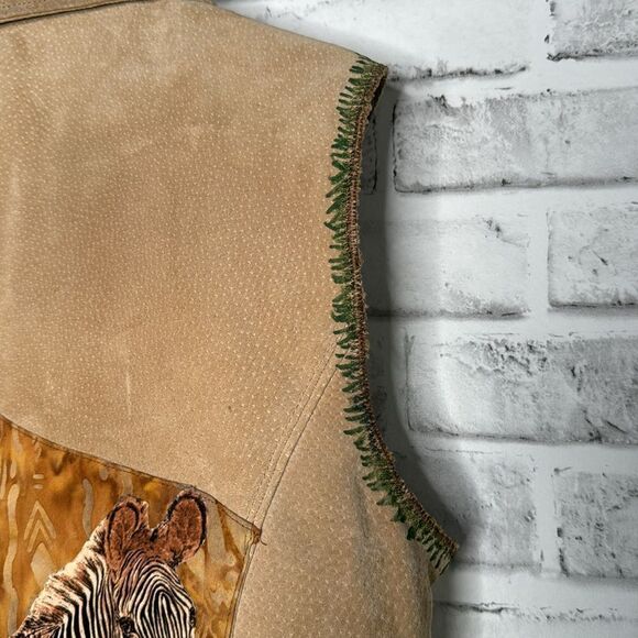 Upcycled Safari Giraffe A.M.I Ami 100% Genuine Leather Coat Jacket Vest - Picture 7 of 8